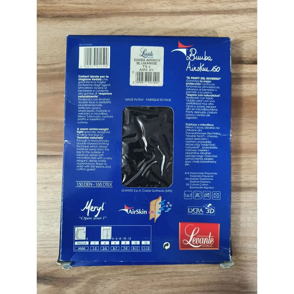 Levante Bimba Airskin 150 Girls Winter Weight Tights Navy Size 4 Ages 3-5